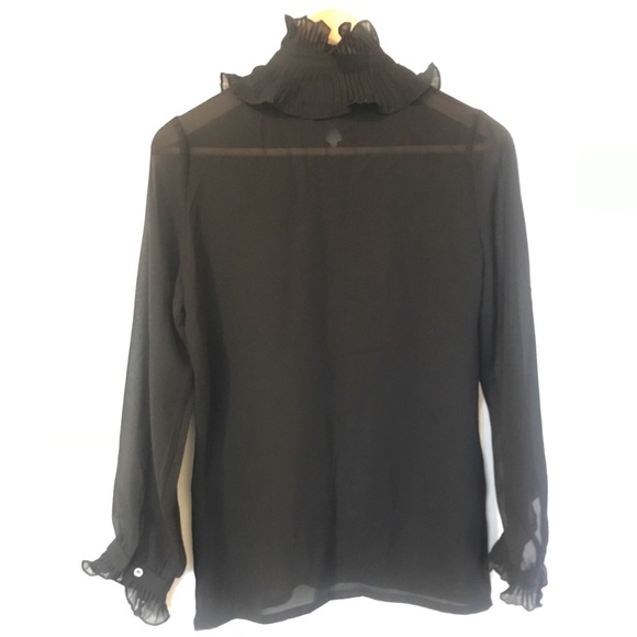 PRET-A-PORTER black blouse with ruffled collar - Picture 2 of 3